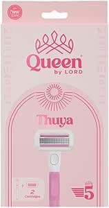 كوين ماكينة حلاقة حريمى 5شفرة + غيار - Queen By Lord Toya Handle Plus 2 Cartridges 5 Blade Razor for Women with Swivel Head and Lubricating Strip