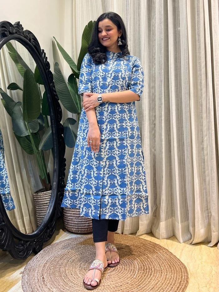A-line Rayon Kurta- Light Blue Boote
