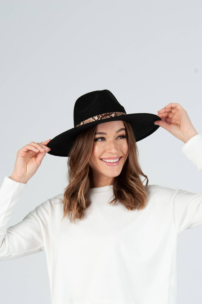 Black Snake Trim Wool Fedora
