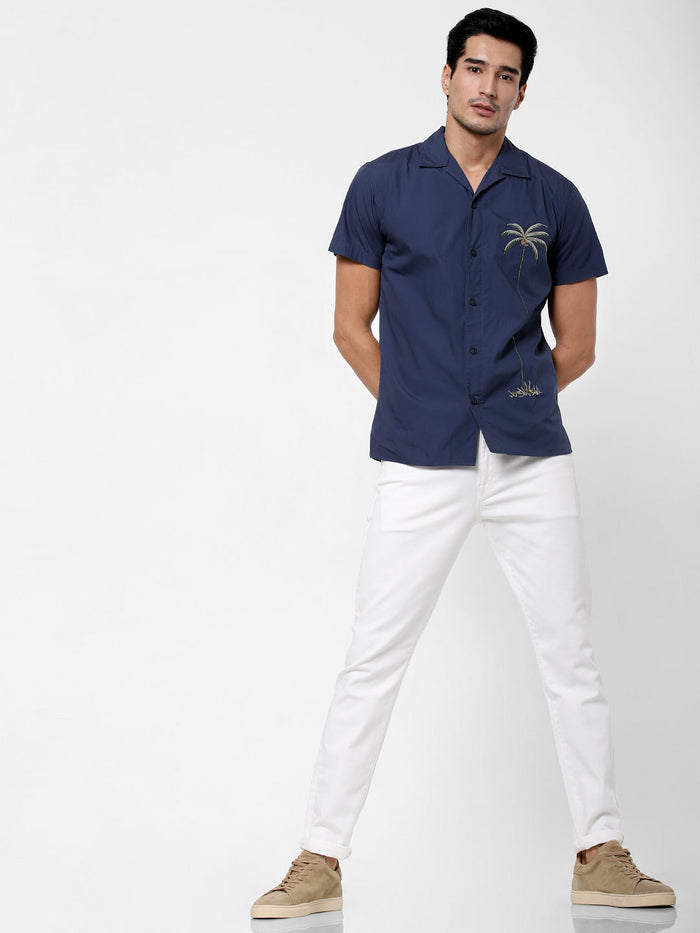 Blue Palm Tree Print Shirt