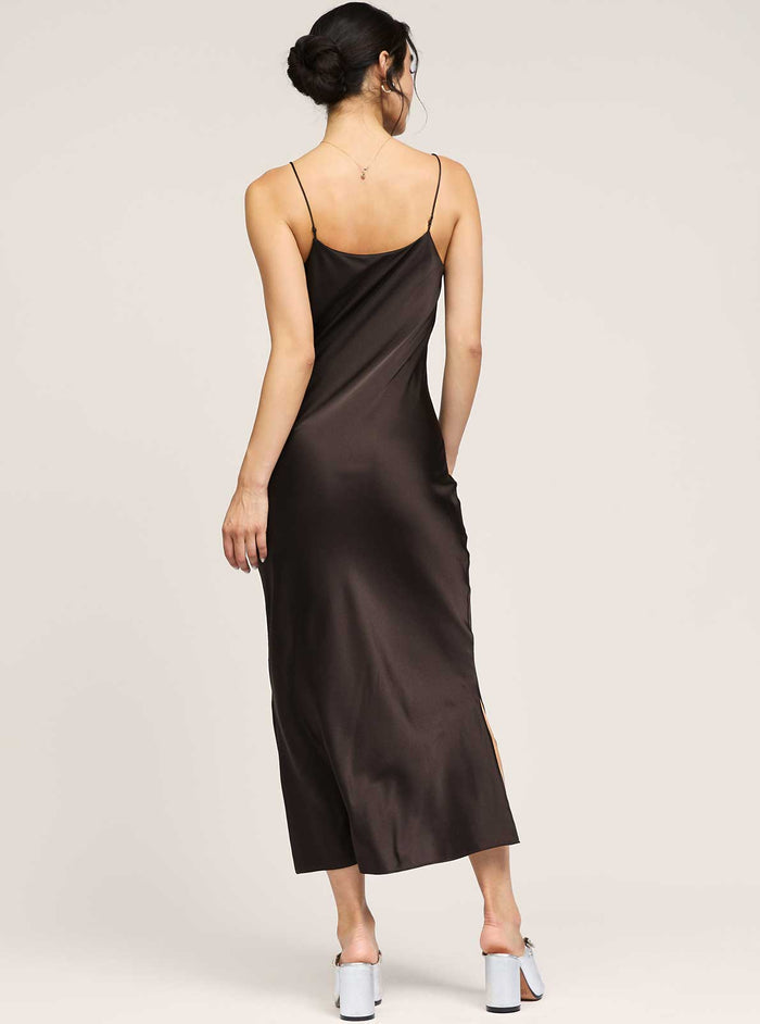 Brown Silk Cami Midi Slip Dress