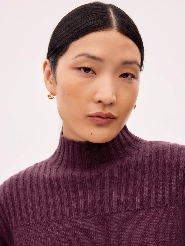 Burgundy Rib Knit High Neck Dress