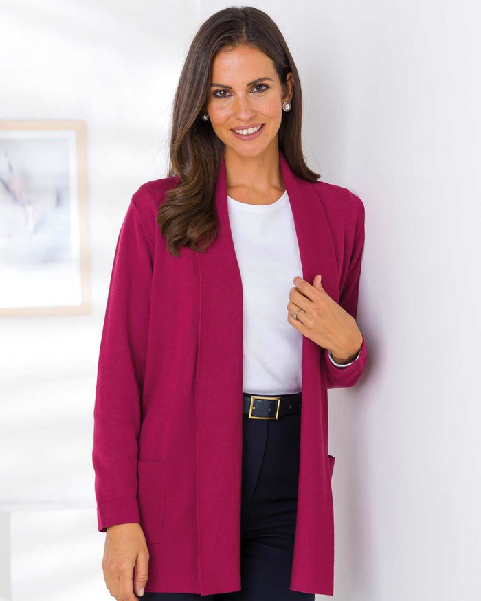 Celine Merino Wool Blend Cardigan - Raspberry - The Classic Boutique