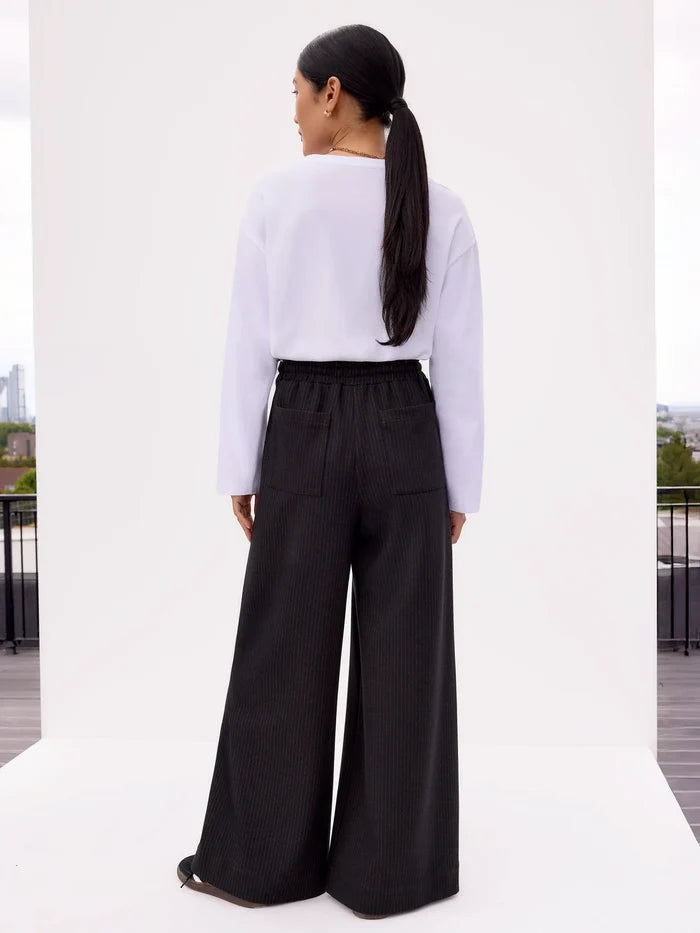Charcoal Pinstripe Wide Leg Trousers