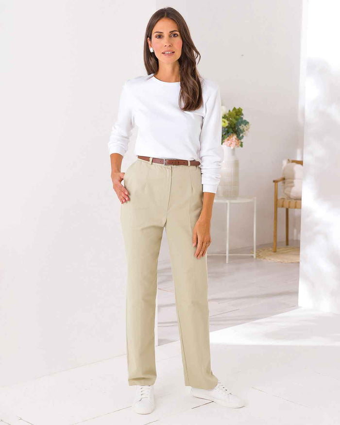 Chino Flat Front Trousers - Beige - The Classic Boutique