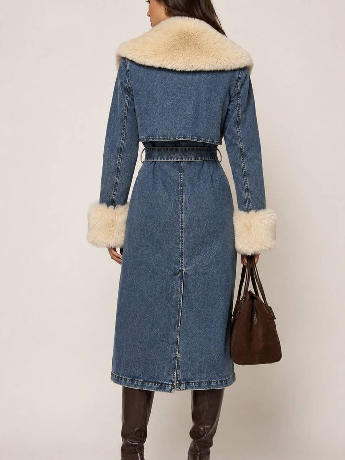 Denim Faux Fur Collar Jacket - Born To Glam
