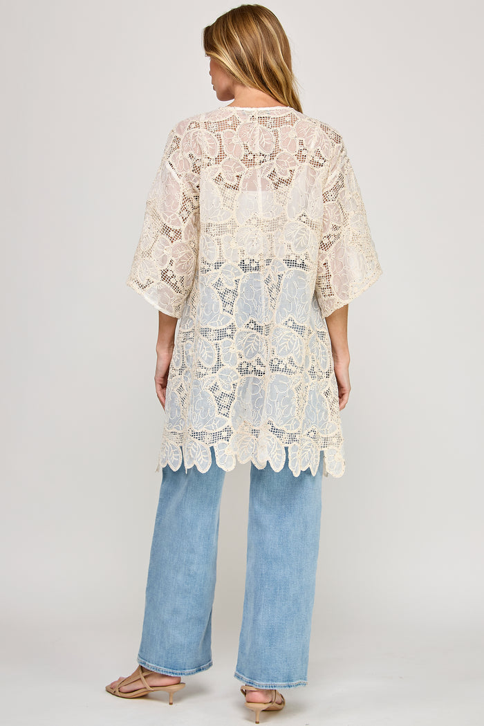 Dew Drop Duster - Embroidered Lace Sheer Chiffon