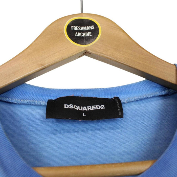 Dsquared2 Blue and Red DSQ2 Split Print Short Sleeve Cotton T-Shirt