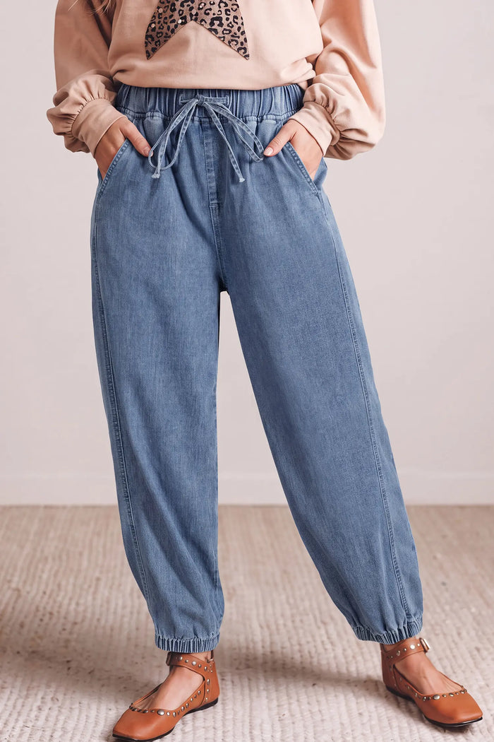 Elastic Waist Harem Ankle Length Jeans – Dusk Blue