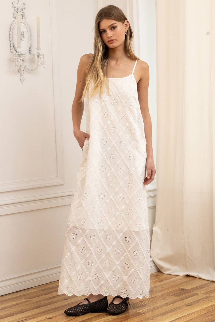 Embroidered Eyelet Cami Maxi Dress