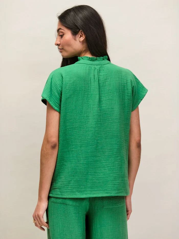 Green Frill Neck Cheesecloth Top
