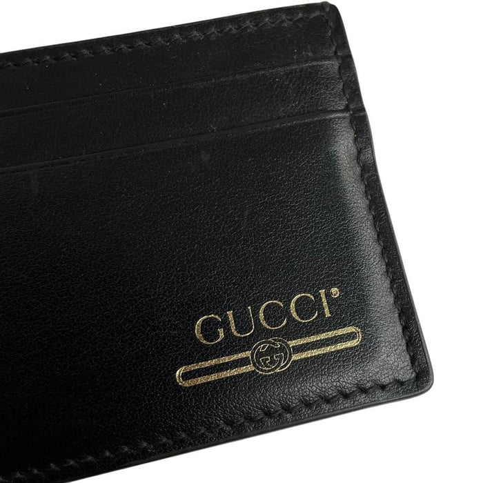 Gucci Black and Gold Logo Print Leather Card Holder