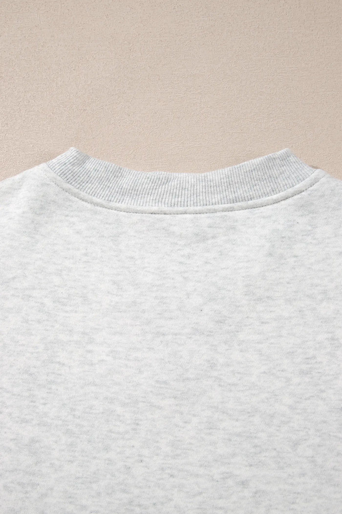High Neck Ribbed Cuff Hem Sweatshirt – Light Grey