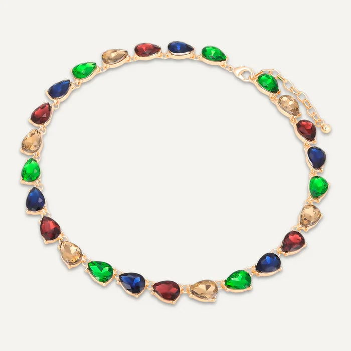 Iris Crystal Gem Necklace Gold