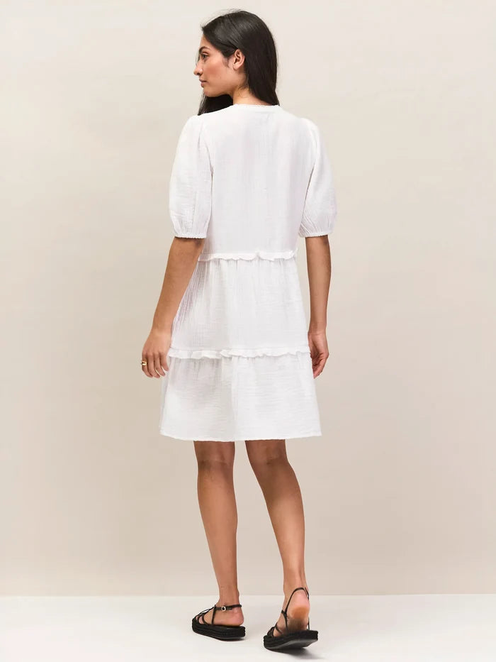Ivory Cheesecloth Frill-Detail Mini Dress Resort Dress Holiday