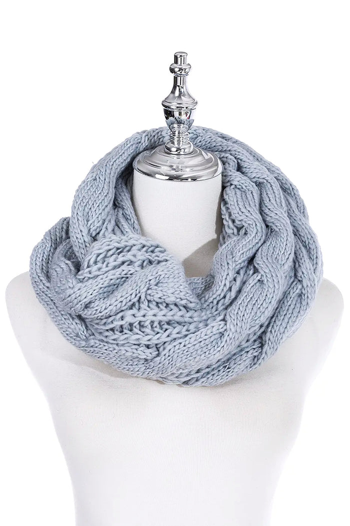 Light grey infinity snood scarf by I Love Tunics, showcasing soft, cozy fabric in a circular design for stylish warmth.