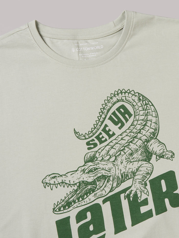 Men's 100% Organic Cotton Round Neck Regular Fit Graphic Tshirt Green