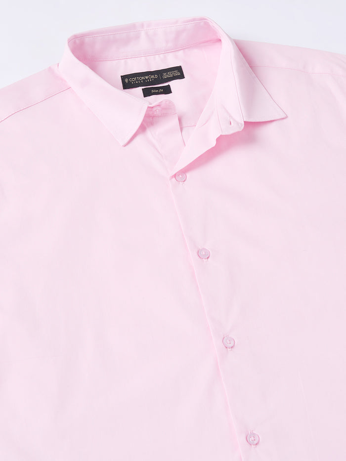 Men's Cotton Lycra Slim Fit Shirt Pink
