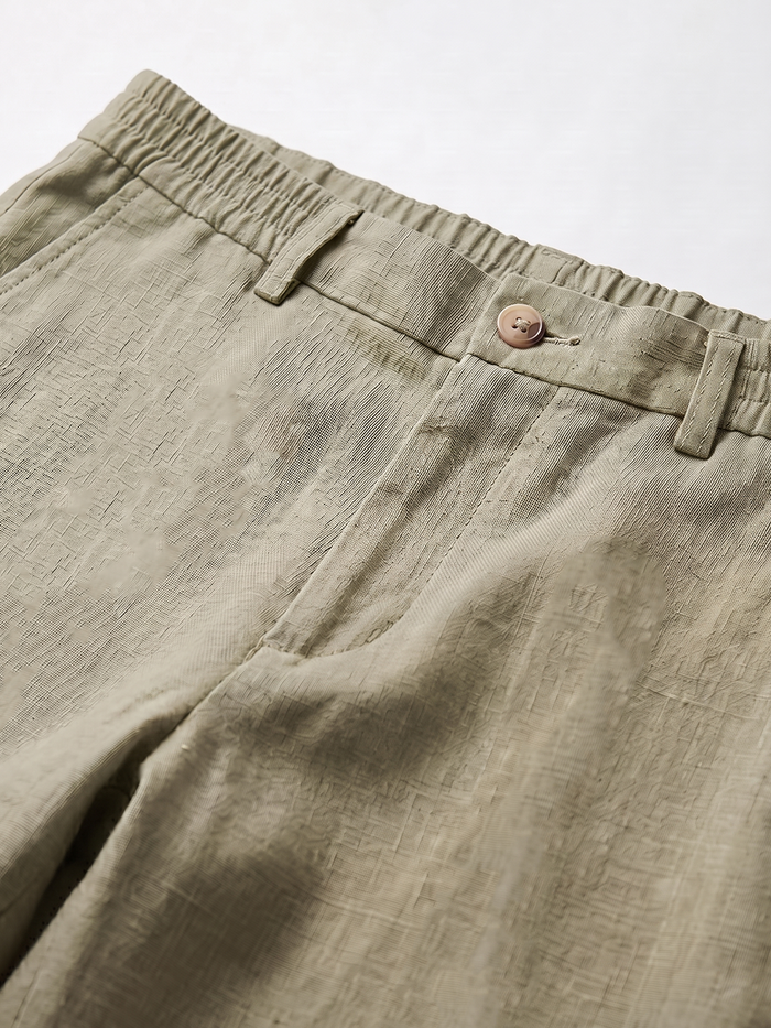 Men's Olive 100% Linen Regular Fit Pant