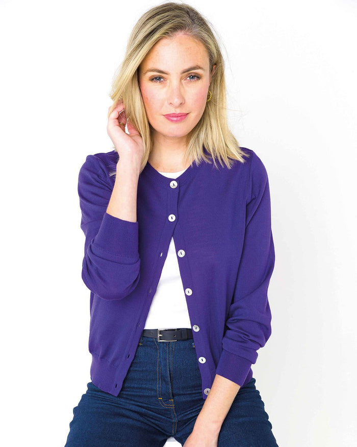 Merino Short Cardigan - Purple - The Classic Boutique