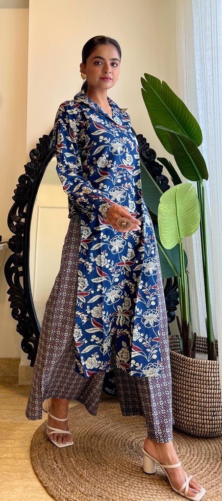 Navy Floral Side Cut Coord Set