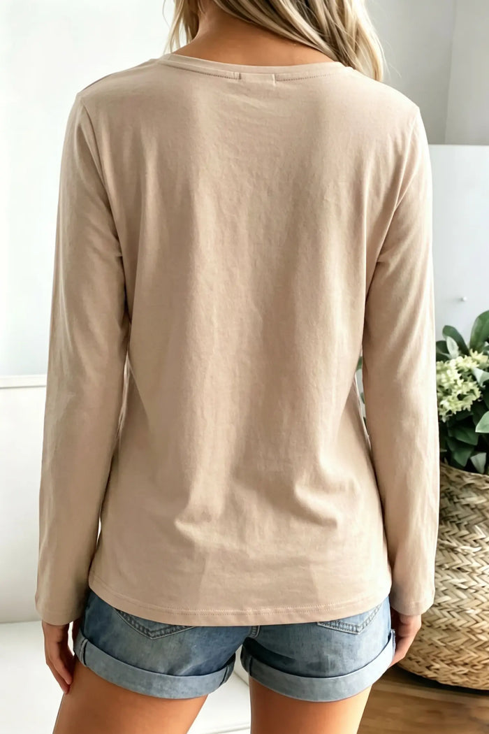 Patchwork Long Sleeve Shift Top – Pale Khaki