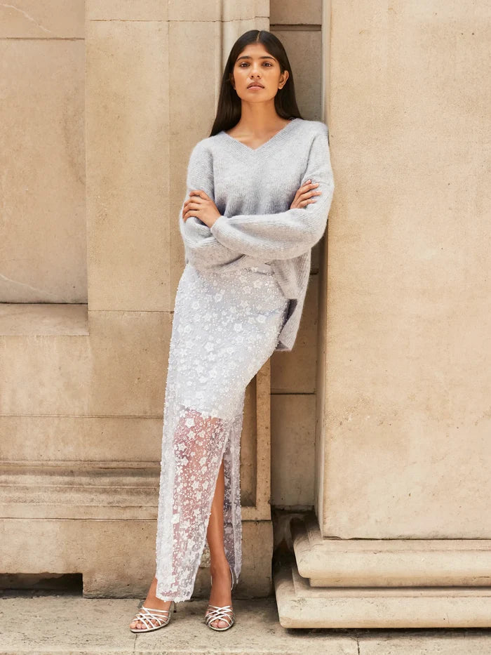 Petite Silver Crystal Sequin Beaded Skirt