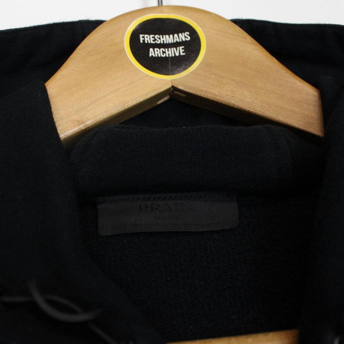 Prada Sport Black Full Zip Cotton Hoodie with Nylon Hood