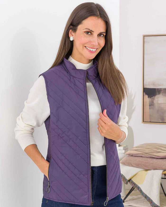 Quilted Padded Gilet - Wineberry - The Classic Boutique