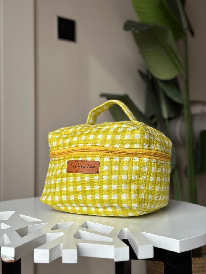 Quilted Vanity Bag- Lime Gingham
