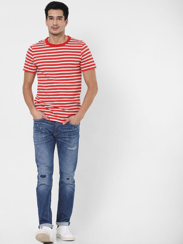 Red Striped Crew Neck T-Shirt