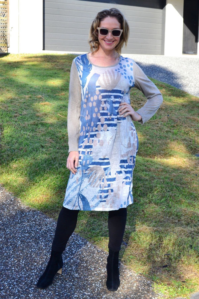 Sea Side Crinkle Tunic Dress by Cafe Latte, lightweight tunic with crinkle fabric, displayed on a hanger.
