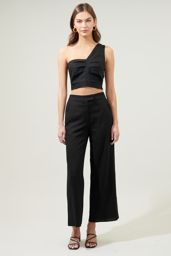 Skylar Pleated Linen One Shoulder Crop Top