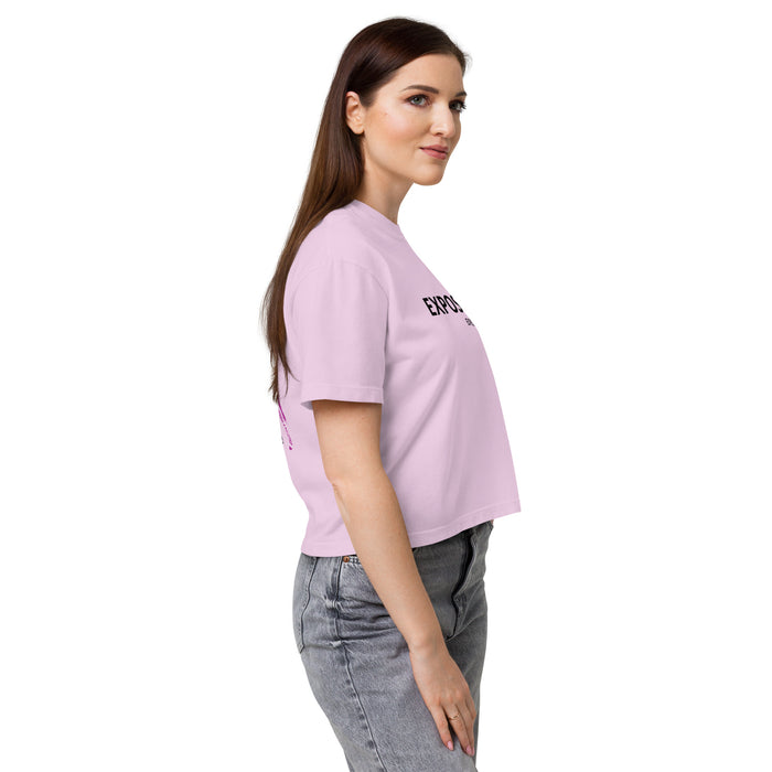 T-shirt boxy Exposure Orchidée profil - imprimé zèbres dégradé rose et logo Exposure