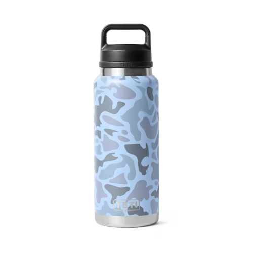 Yeti Rambler Water Bottle Blue Camo WITH CHUG CAP