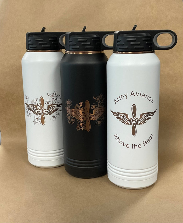 32oz Water Bottle with etched Army Aviation