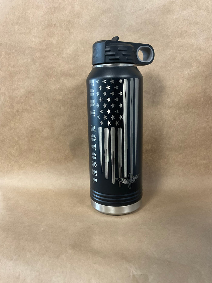 32oz Water Bottle with etched Flag