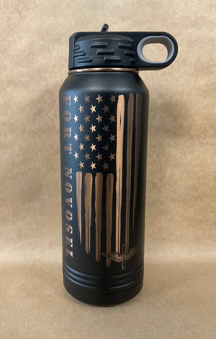 32oz Water Bottle with etched Flag