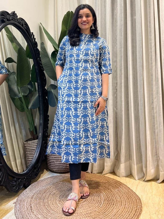A-line Rayon Kurta- Light Blue Boote