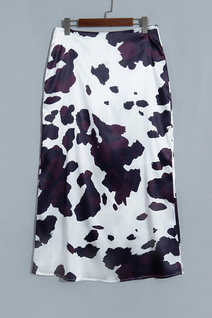 Abstract Print Western Long Metal Zip-Up Waist Daily Wear Skirt – Brown