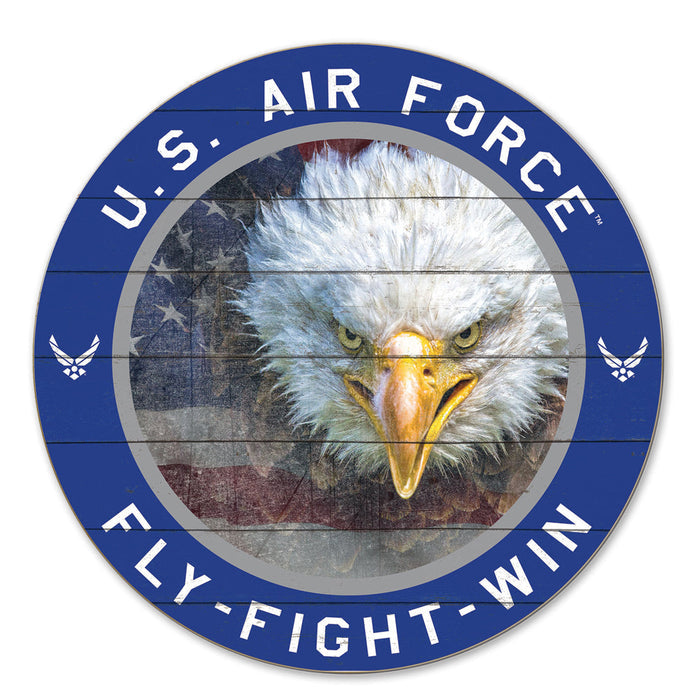 Air Force Flag With Eagle Indoor Wood Circle Sign (20 inch diameter)*