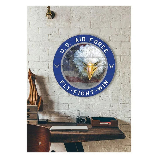 Air Force Flag With Eagle Indoor Wood Circle Sign (20 inch diameter)*