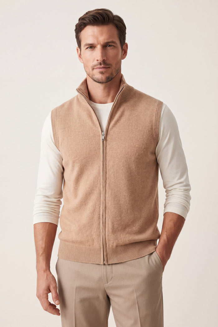 Alberto Merino Zip Vest Camel