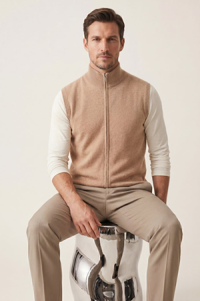 Alberto Merino Zip Vest Camel
