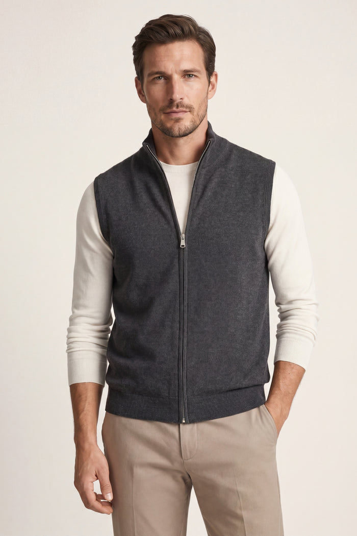Alberto Merino Zip Vest Dark Grey