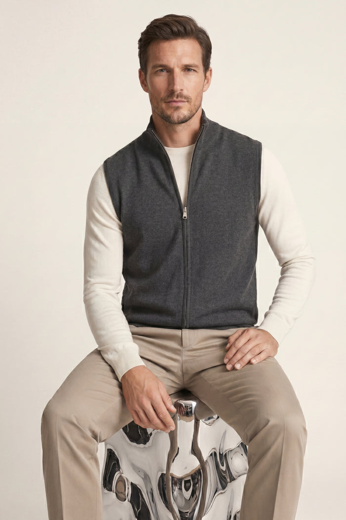 Alberto Merino Zip Vest Dark Grey