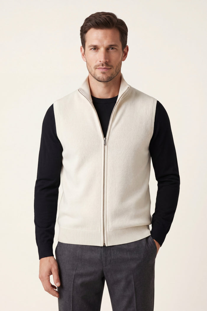 Alberto Merino Zip Vest Ivory