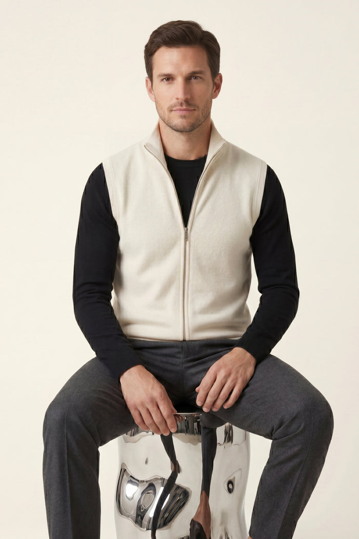 Alberto Merino Zip Vest Ivory