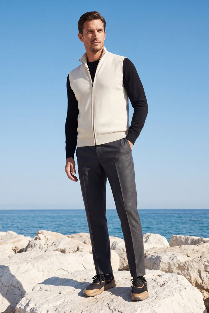 Alberto Merino Zip Vest Ivory