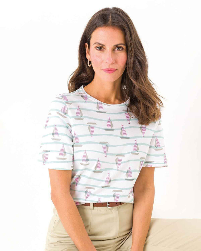 Amani Patterned Short Sleeved Cotton Leisure Top - The Classic Boutique